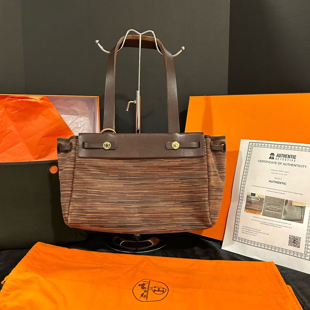Hermes Vintage Brown Vibrato Herbag Cabas PM
Tote 2 n 1 Bag w/COA Full Inc.RARE - Picture 4 of 16